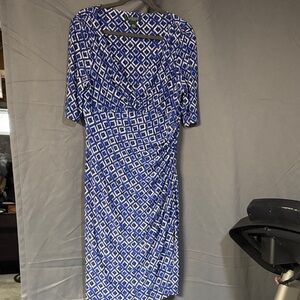 Lauren Ralph Lauren Blue and White Diamond Midi Dress